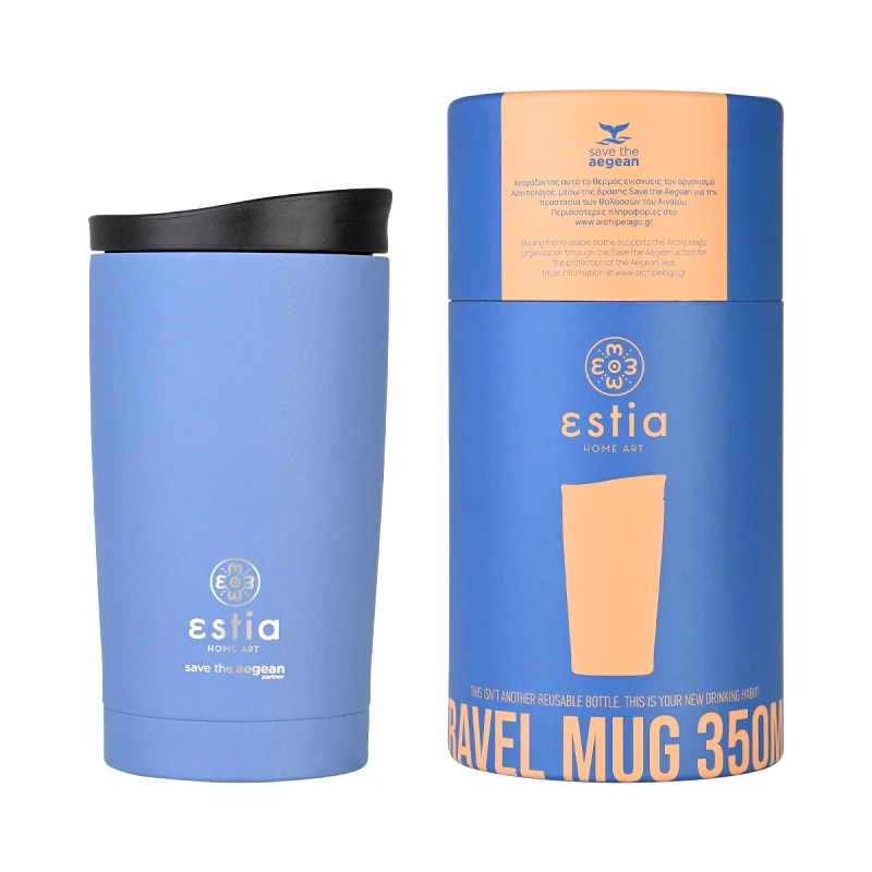 estia Θερμός Ποτήρι Ανοξείδωτος Travel Mug Denim Blue Save The Aegean 350ml-7,5x7,5x14,5εκ. Estia 01-20378 (Υλικό: Ανοξείδωτο, Χρώμα: Μπλε) - estia - 01-20378