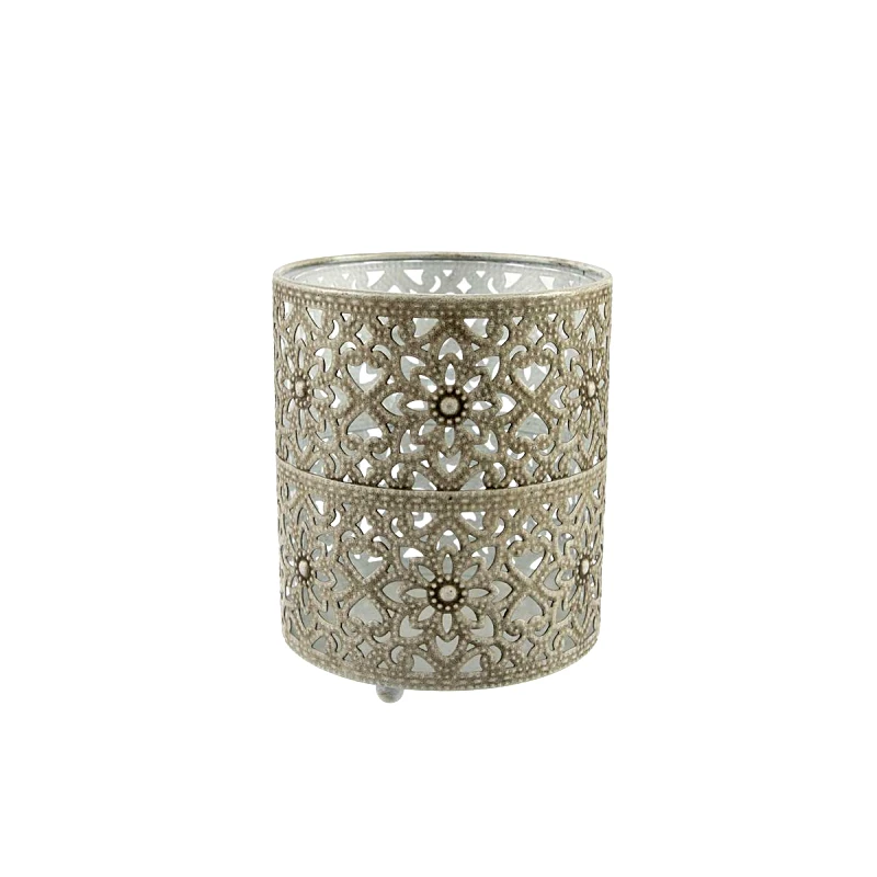 Art Et Lumiere Κηροπήγιο Μεταλλικό Αντικέ-Ασημί-Λευκό Art Et Lumiere 12x14,5εκ. 01446 (Υλικό: Μεταλλικό, Χρώμα: Λευκό) - Art Et Lumiere - lumiere_01446