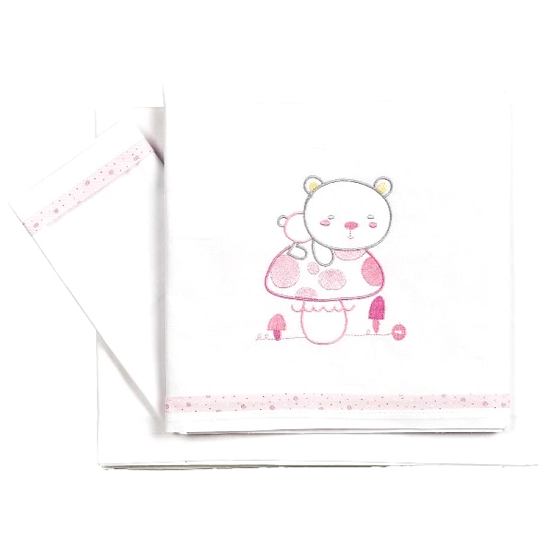 Ο Κόσμος του Μωρού Σετ Σεντόνια 3τμχ Βαμβακερά Κούνιας 100x160εκ. Bear Ροζ 20231 (Ύφασμα: Βαμβάκι 100%, Τύπος κατωσέντονου: Χωρίς Λάστιχο, Χρώμα: Λευκό, Μέγεθος: Σετ) - Ο Κόσμος του Μωρού - 5205626202318