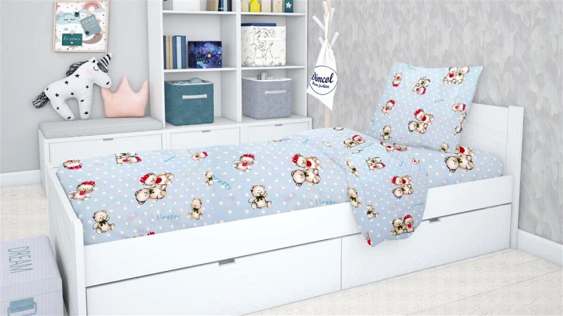 DimCol Παπλωματοθήκη Μονή 160x240εκ. Two Lovely Bears 64 Blue Dimcol (Ύφασμα: Βαμβάκι 100%, Χρώμα: Μπλε) - DimCol - 1925715206906470