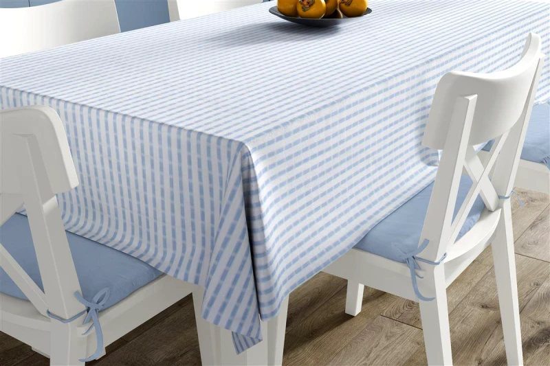 DimCol Τραπεζομάντηλο Βαμβακερό 140x140εκ. White-Sky Blue DimCol (Ύφασμα: Βαμβάκι 100%, Χρώμα: Λευκό) - DimCol - 33123453005