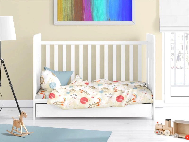 DimCol Παπλωματοθήκη Βαμβακερή Κούνιας 120x160εκ. Spaceship 186 Beige DimCol (Ύφασμα: Βαμβάκι 100%, Χρώμα: Μπεζ, Μέγεθος: Κούνιας) - DimCol - 31110821046