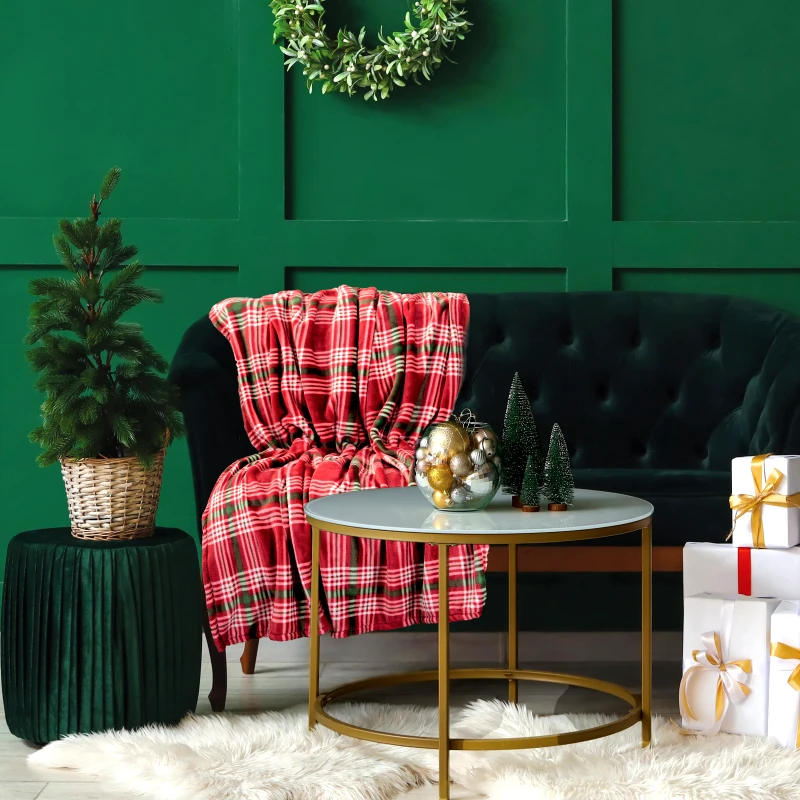 Das Home Κουβέρτα Fleece Καναπέ 130x170εκ. Blankets 1361 Πράσινη-Κόκκινη Das Home (Ύφασμα: Polyester, Χρώμα: Κόκκινο) - Das Home - 420588131361