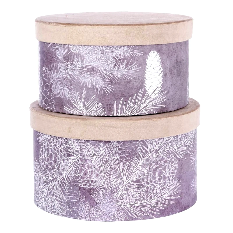 MSA DECORATION Χριστουγεννιάτικο Κουτί Σετ 2τμχ Βελούδινο Μπεζ-Γκρι Κουκουνάρια 25x14,5εκ.-27,5x16εκ. MSA 20-31-144 (Ύφασμα: Βελούδο, Χρώμα: Γκρι) - MSA DECORATION - 20-31-144