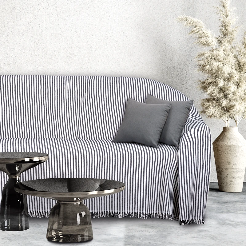 Das Home Ριχτάρι Polycotton Ζακάρ Διθέσιος 180x250εκ. Throws Line 0253 Εκρού-Μαύρο Das Home (Χρώμα: Μαύρο, Ύφασμα: 90%Βαμβάκι-10%Polyester) - Das Home - 420618250253