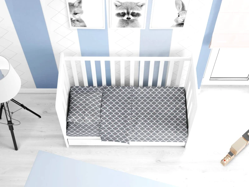 DimCol Σετ Σεντόνια Βαμβακερά Κούνιας 120x160εκ. Windows 135 Grey DimCol (Ύφασμα: Βαμβάκι 100%, Τύπος κατωσέντονου: Χωρίς Λάστιχο, Χρώμα: Γκρι, Μέγεθος: Σετ) - DimCol - 1914617610013572