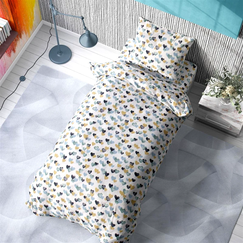DimCol Σετ Σεντόνια 2τμχ Βαμβακερά Μονά 160x240εκ. Hearts 11 Grey-Green DimCol (Ύφασμα: Βαμβάκι 100%, Τύπος κατωσέντονου: Χωρίς Λάστιχο, Χρώμα: Γκρι) - DimCol - 1925215207801188