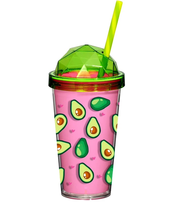 VELTIHOME Ποτήρι Με Διπλό Τοίχωμα & Καλαμάκι Avocado 540ml Veltihome 16134 - VELTIHOME - 16134-avocado