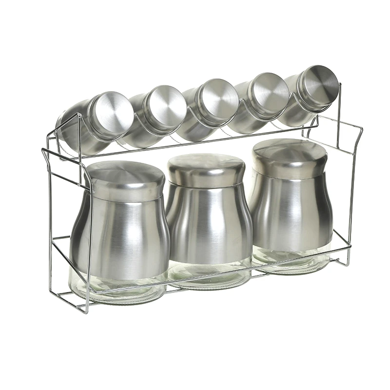 CLICK Δοχεία Αποθήκευσης Σετ 8τμχ Με Βάση Μεταλλικά-Γυάλινα Ασημί CLICK 37x13x22εκ. 6-60-043-0037 (Υλικό: Μεταλλικό, Χρώμα: Ασημί ) - CLICK - 6-60-043-0037