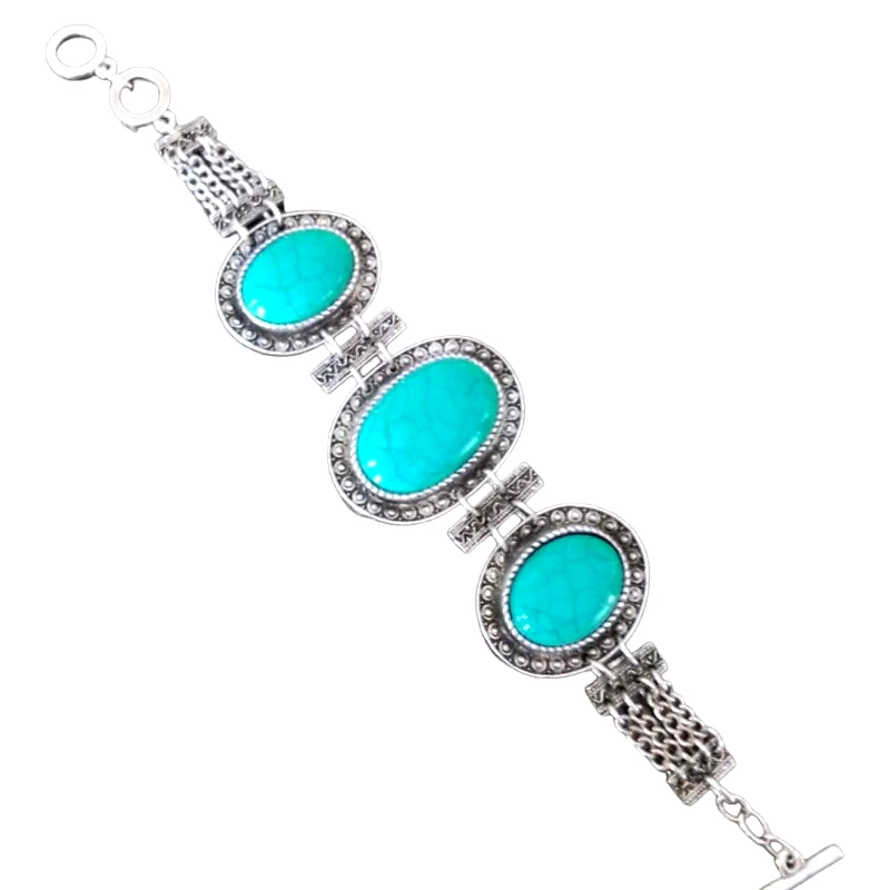 24home.gr Βραχιόλι Μεταλλικό Με Πέτρες Τυρκουάζ 23εκ. 19958-21 (Υλικό: Μεταλλικό, Χρώμα: Τυρκουάζ) - 24home.gr - 19958-21