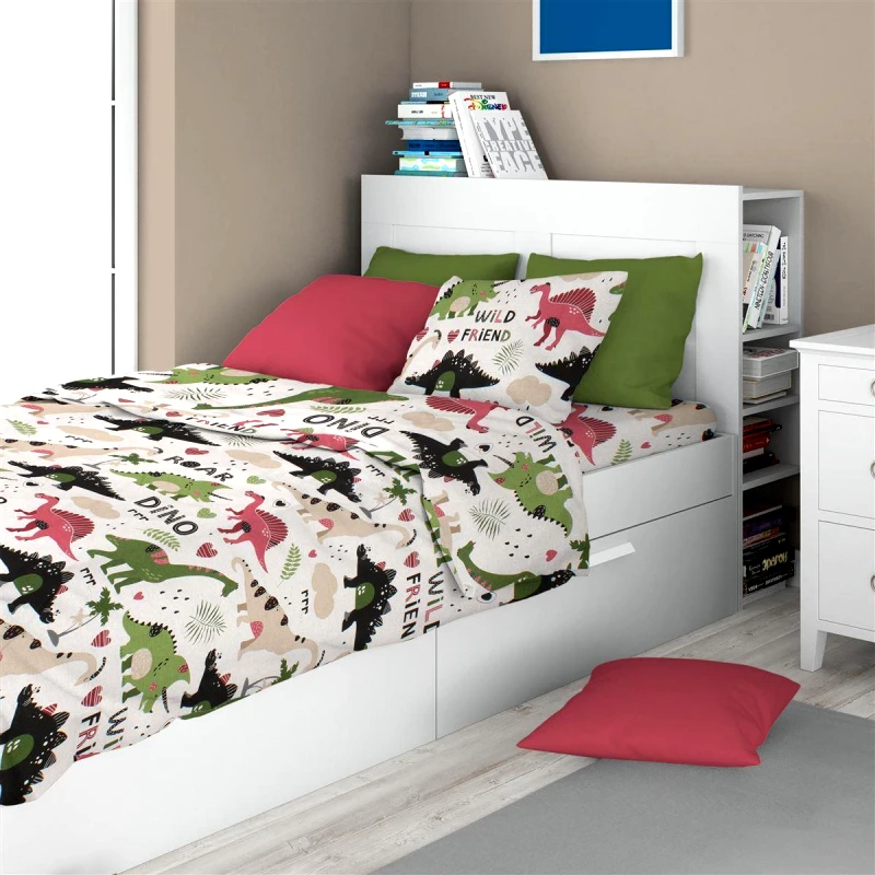 DimCol Σετ Σεντόνια 3τμχ Βαμβακερά Μονά 160x240εκ. Dinosaur 518 Dimcol (Ύφασμα: Βαμβάκι 100%, Τύπος κατωσέντονου: Χωρίς Λάστιχο) - DimCol - 32112223028