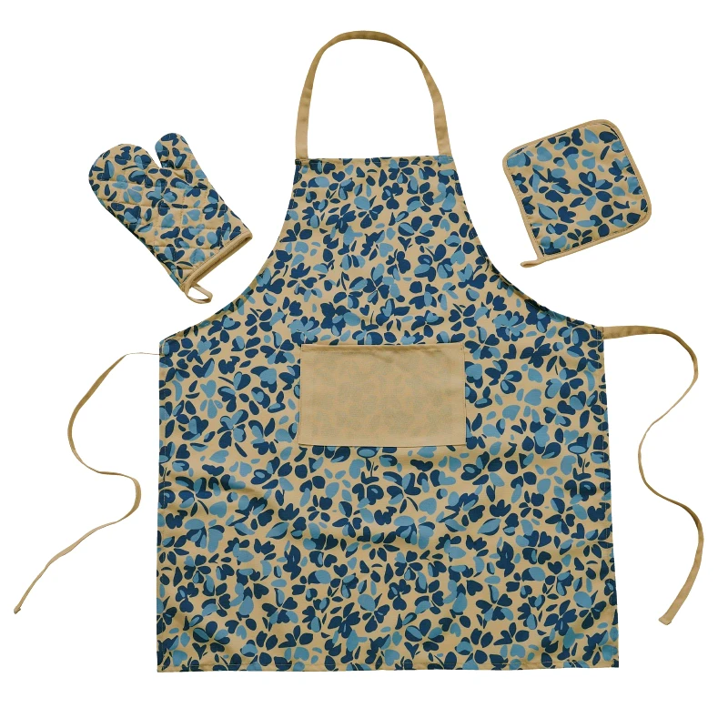 Das Home Σετ Κουζίνας 3τμχ Polycotton Kitchen 0723 Μπεζ-Μπλε Das Home (Χρώμα: Μπλε, Ύφασμα: 70% Πολυεστέρας-30% Βαμβάκι) - Das Home - 537000100723
