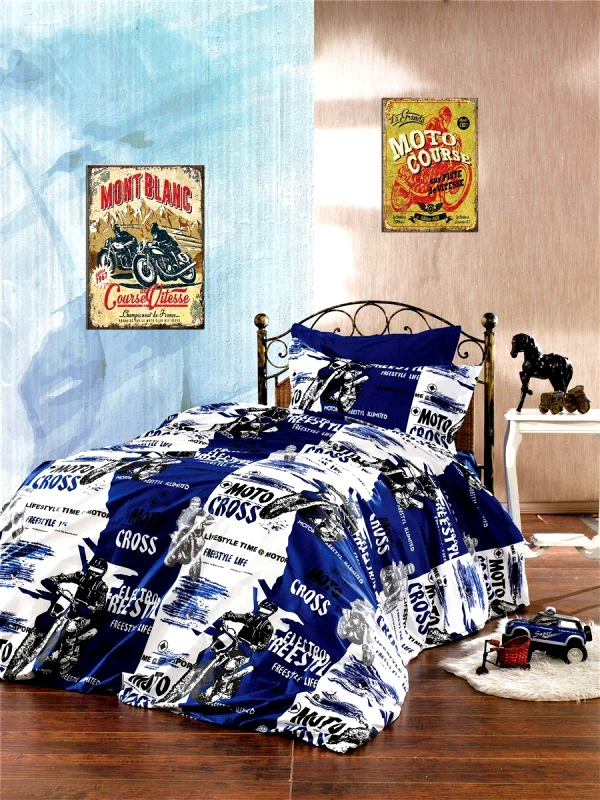 DimCol Παπλωματοθήκη Polycotton Μονή 160x240εκ. Motocross 289 Blue DimCol (Χρώμα: Μπλε, Ύφασμα: 70% Βαμβάκι-30% Polyester) - DimCol - 32310823006