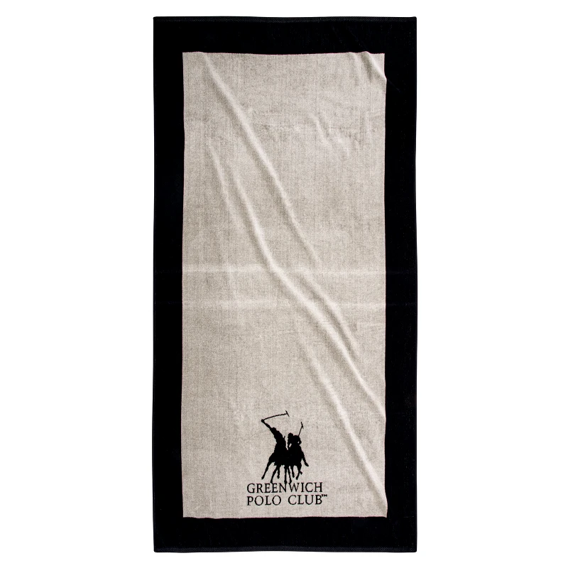Greenwich Polo Club Πετσέτα Θαλάσσης Βαμβακερή 90x180εκ. Essential 3858 Εκρού-Μαύρη Greenwich Polo Club (Ύφασμα: Βαμβάκι 100%, Χρώμα: Μαύρο) - Greenwich Polo Club - 267901803858