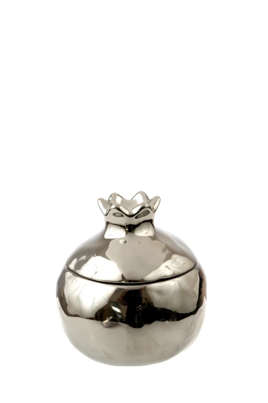 ZEN COLLECTION Διακοσμητικό Ρόδι Με Καπάκι Κεραμικό Ασημί 10εκ. Zen Collection 24.3.50543 (Υλικό: Κεραμικό, Χρώμα: Ασημί ) - ZEN COLLECTION - 24.3.50543