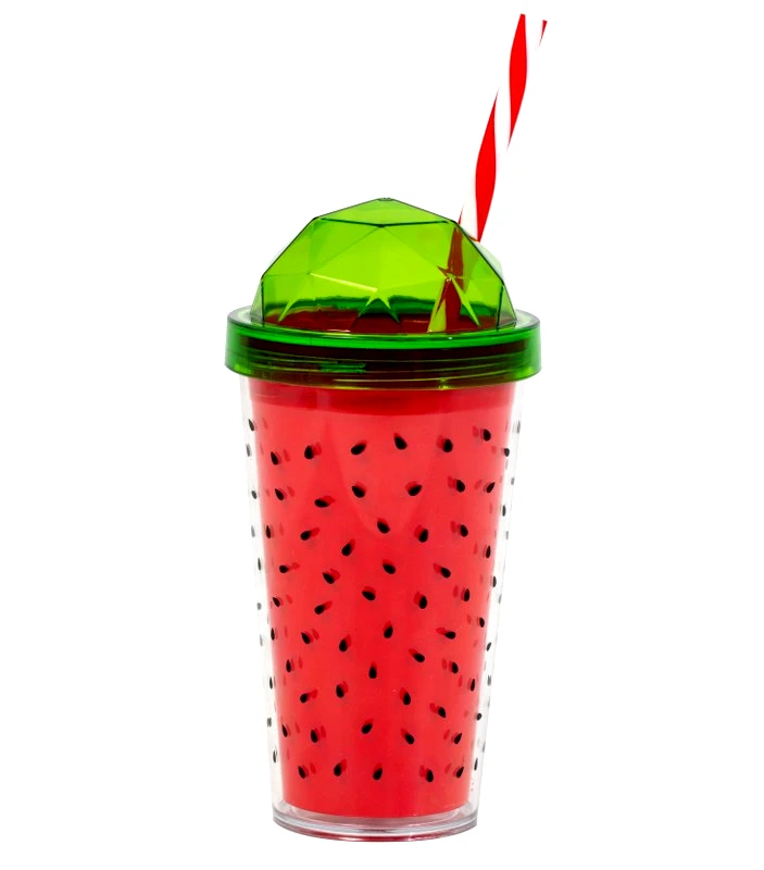 VELTIHOME Ποτήρι Με Διπλό Τοίχωμα & Καλαμάκι Watermelon 540ml Veltihome 16134 - VELTIHOME - 16134-watermelon