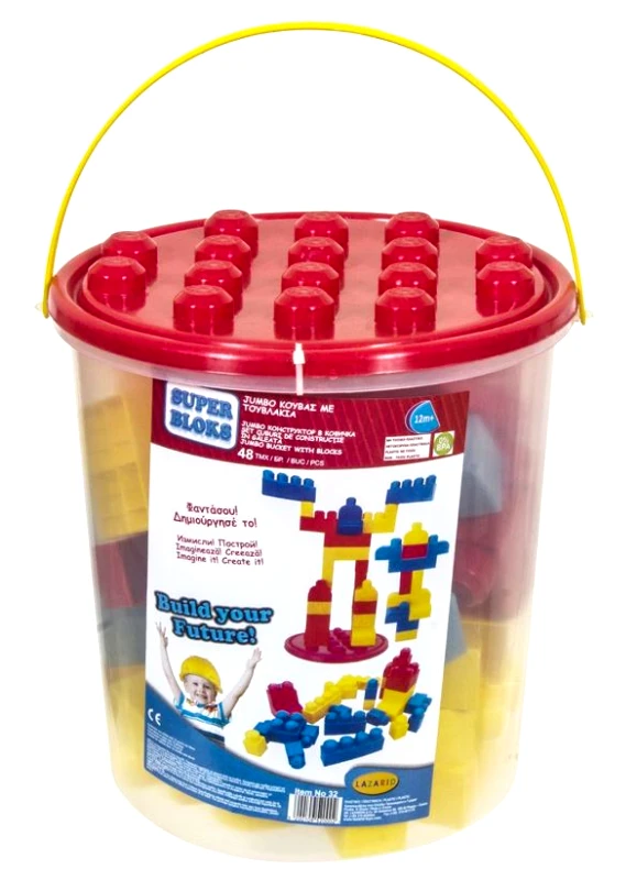 Toy Markt Τουβλάκια Μεγάλα 48τμχ Σε Κουβά 25x26εκ. Toy Markt 75-368 - Toy Markt - 75-368