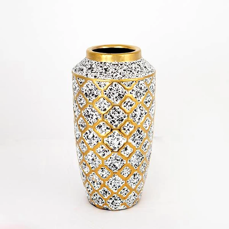 ESTHETI Βάζο Κεραμικό Λευκό-Χρυσό-Μαύρο 13x13x25εκ. ESTHETI 752-20051 (Υλικό: Κεραμικό, Χρώμα: Λευκό) - ESTHETI - 752-20051