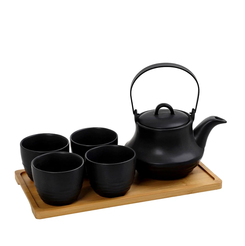 ESPIEL Σετ Τσαγιού Με Σίτα Stoneware Ritual ESPIEL 1x600/4x200ml Με Δίσκο Μπαμπού Μαύρο SPI112 (Υλικό: Bamboo, Χρώμα: Μαύρο) - ESPIEL - SPI112
