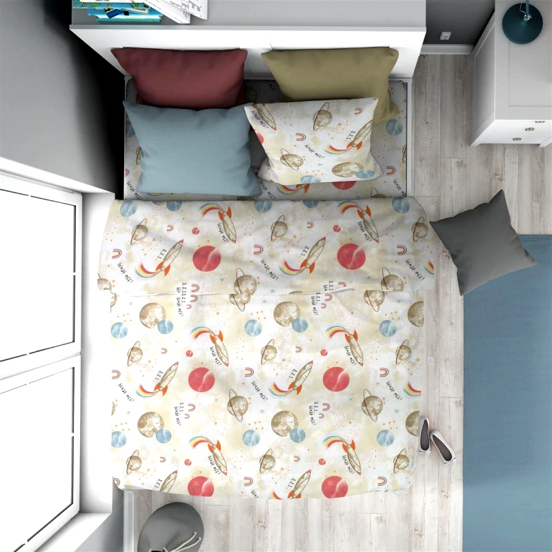 DimCol Παπλωματοθήκη Παιδική Βαμβακερή Μονή 160x240εκ. Spaceship 186 Beige DimCol (Ύφασμα: Βαμβάκι 100%, Χρώμα: Μπεζ) - DimCol - 32110823046