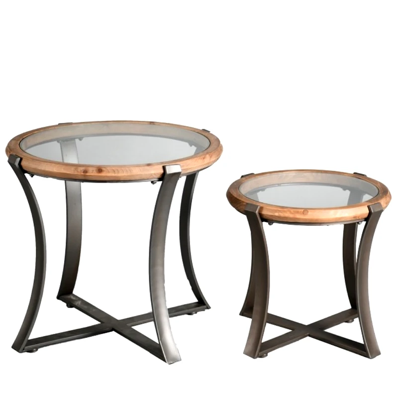 ESPIEL Τραπεζάκι Σαλονιού Σετ 2τμχ Μεταλλικό-Ξύλινο Έλατο-Γυάλινο ESPIEL Tempered Δ68x61-Δ53x48εκ. JAM102 (Υλικό: Ξύλο) - ESPIEL - JAM102