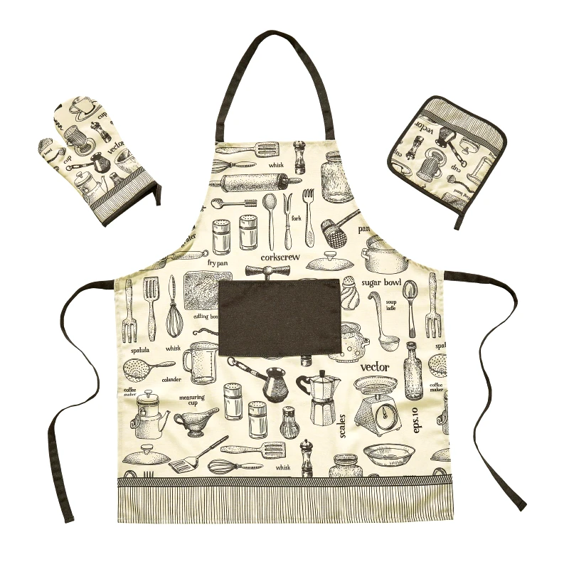 Das Home Σετ Κουζίνας 3τμχ Polycotton Kitchen 0721 Κρεμ-Μαύρο Das Home (Χρώμα: Μαύρο, Ύφασμα: 70% Πολυεστέρας-30% Βαμβάκι) - Das Home - 537000100721