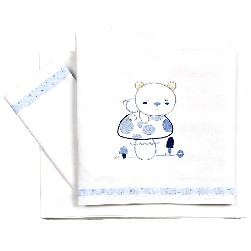 Ο Κόσμος του Μωρού Σετ Σεντόνια 3τμχ Βαμβακερά Κούνιας 100x160εκ. Bear Σιέλ 20232 (Ύφασμα: Βαμβάκι 100%, Τύπος κατωσέντονου: Χωρίς Λάστιχο, Χρώμα: Λευκό, Μέγεθος: Σετ) - Ο Κόσμος του Μωρού - 5205626202325