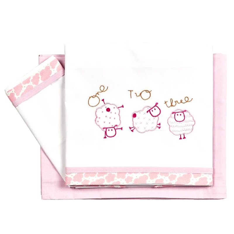 Ο Κόσμος του Μωρού Σετ Σεντόνια Βαμβακερά Κούνιας 120x180εκ. Sheep Ροζ 27591 (Ύφασμα: Βαμβάκι 100%, Τύπος κατωσέντονου: Χωρίς Λάστιχο, Χρώμα: Ροζ, Μέγεθος: Σετ) - Ο Κόσμος του Μωρού - 5205626275916