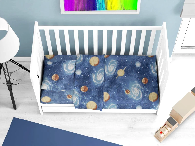 DimCol Σετ Σεντόνια 3τμχ Μπεμπέ Βαμβακερά Κούνιας 120x160εκ. Milky Way 185 Blue DimCol (Ύφασμα: Βαμβάκι 100%, Τύπος κατωσέντονου: Χωρίς Λάστιχο, Χρώμα: Μπλε, Μέγεθος: Σετ) - DimCol - 31112221047
