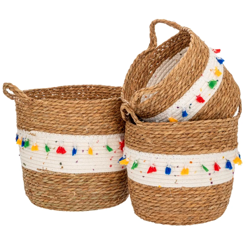 Iliadis Καλάθι Σετ 3τμχ Στρογγυλό Ραττάν Με Κρόσια Natural 32x29εκ.-27x25εκ.-25x22εκ. iliadis 90162 (Υλικό: Ραττάν, Χρώμα: Natural) - Iliadis - il_90162
