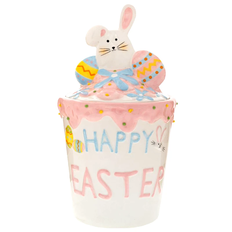 Iliadis Πασχαλινή Μπισκοτιέρα Κεραμική Ροζ Με Λαγό 18x18x32εκ. iliadis 89260 (Υλικό: Κεραμικό, Χρώμα: Ροζ) - Iliadis - il_89260