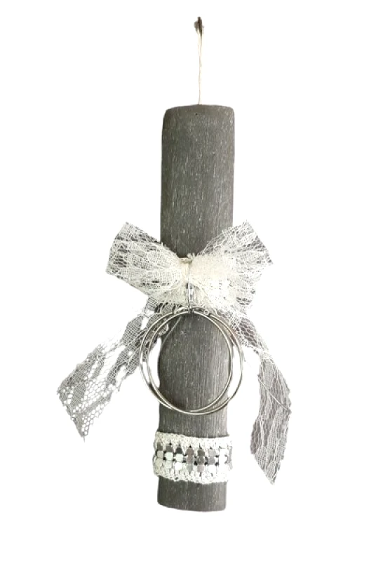 24home.gr Λαμπάδα Χειροποίητη Οβάλ Με Σκουλαρίκια Κρίκους Γκρι-Ασημί 24-757 (Χρώμα: Γκρι) - 24home.gr - 24-757