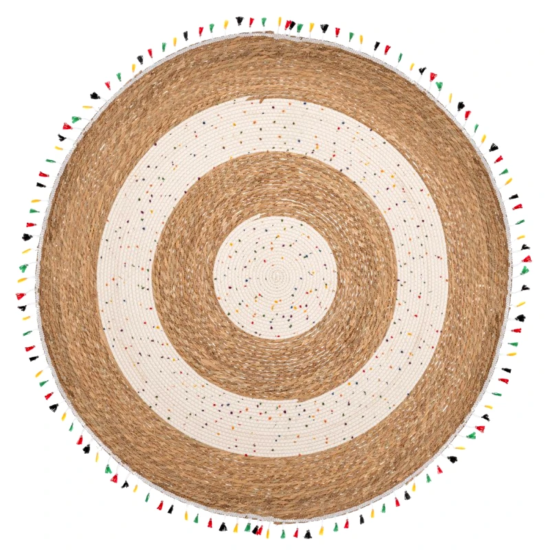 Iliadis Χαλί Jute-Βαμβακερό Boho Στρογγυλό 150εκ. Καφέ-Natural Με Πολύχρωμα Κρόσσια iliadis 90164 (Χρώμα: Καφέ, Ύφασμα: Jute (γιούτα)) - Iliadis - il_90164