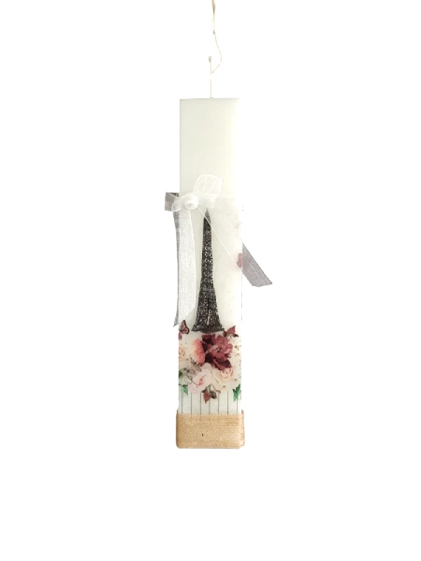 24home.gr Λαμπάδα Χειροποίητη Πλακέ Λευκή 2,7x1,2x25εκ. Με Decoupage Paris 24-918 (Χρώμα: Λευκό) - 24home.gr - 24-918