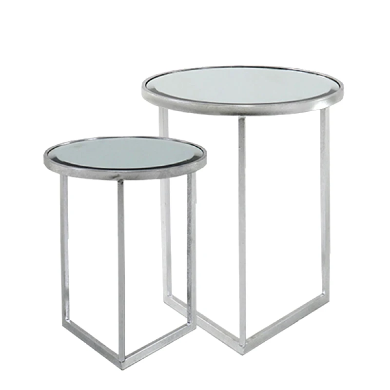 Art Et Lumiere Σετ 2τμχ Τραπεζάκια Ζιγκόν Μεταλλικά Ασημί Με Καθρέπτη 42x54εκ.-48x60εκ. Art Et Lumiere 20859 (Υλικό: Μεταλλικό, Χρώμα: Ασημί ) - Art Et Lumiere - lumiere_20859