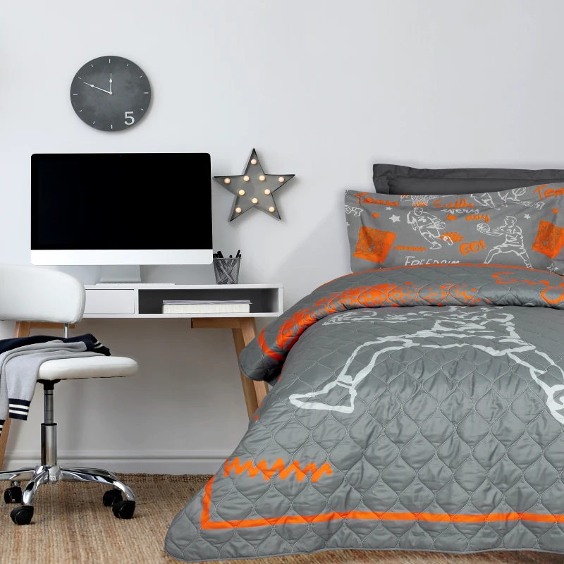 DAS KIDS Κουβερλί Microfiber Μονό 160x220εκ. Kid Line 4941 Πορτοκαλί-Γκρι Das Kids (Ύφασμα: Microfiber, Χρώμα: Γκρι) - DAS KIDS - 402009104941