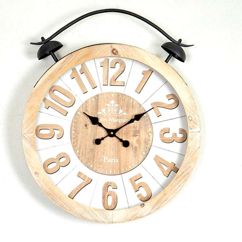 ESTHETI Ρολόι Τοίχου Ξύλινο-Μεταλλικό Natural-Λευκό 50x6x60εκ. ESTHETI 753-13039 (Υλικό: Ξύλο, Χρώμα: Λευκό) - ESTHETI - 753-13039