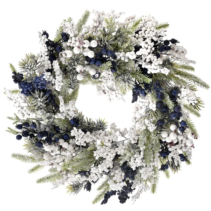 Iliadis Χριστουγεννιάτικο Στεφάνι Χιονισμένο Με Μπλε & Λευκά Berries 55εκ. iliadis 81592 (Χρώμα: Λευκό) - Iliadis - il_81592