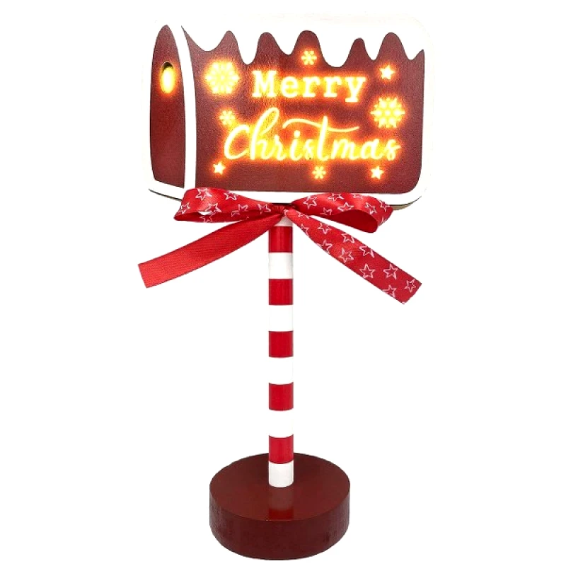 Xmas fest Χριστουγεννιάτικη Πινακίδα Ξύλινη Με 2Led Μπαταρίας 16x8x28,5εκ. Xmas 93-3521 (Υλικό: Ξύλο) - Xmas fest - 93-3521