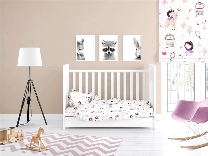 DimCol Πάπλωμα Παιδικό Βαμβακερό Κούνιας 120x160εκ. Lily & Deer 179 White-Pink DimCol (Ύφασμα: Βαμβάκι 100%, Χρώμα: Λευκό, Μέγεθος: Κούνιας) - DimCol - 31111121009