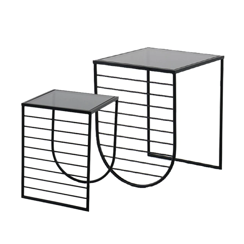 Art Et Lumiere Τραπεζάκι Σαλονιού Ζιγκόν Σετ 2τμχ Μαύρο Με Τζάμι Art Et Lumiere 46x46x60εκ.-40x40x56εκ. 30846 (Χρώμα: Μαύρο) - Art Et Lumiere - lumiere_30846
