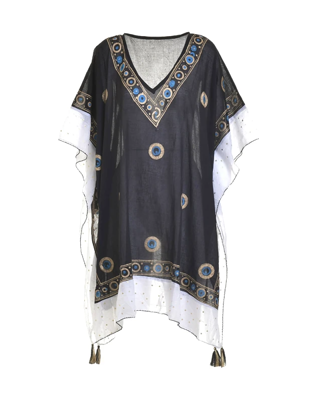 ble Καφτάνι Βαμβακερό Μαύρο-Χρυσό ble One Size 5-41-254-0267 (Ύφασμα: Βαμβάκι 100%, Χρώμα: Μαύρο) - ble - 5-41-254-0267