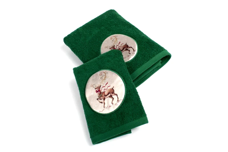 DimCol Χριστουγεννιάτικο Σετ Πετσέτες 2τμχ Βαμβακερές 30x50εκ.-50x90εκ. Τάρανδος Πράσινο Dimcol (Ύφασμα: Βαμβάκι 100%, Χρώμα: Πράσινο , Μέγεθος: Σετ) - DimCol - 33140910006