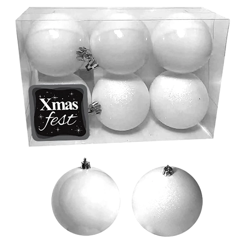 Xmas fest Σετ Μπάλες 6τμχ Λευκές Shiny-Glitter Δ7εκ. Xmas fest 93-2522 (Χρώμα: Λευκό) - Xmas fest - 93-2522