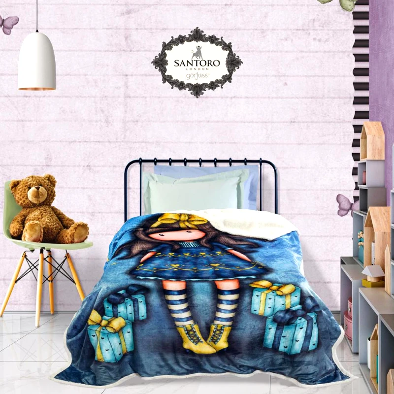 SANTORO Κουβέρτα Fleece-Sherpa Μονή 160x220εκ. Cartoon 5020 Santoro (Ύφασμα: Polyester, Χρώμα: Μπλε) - SANTORO - 420588135020