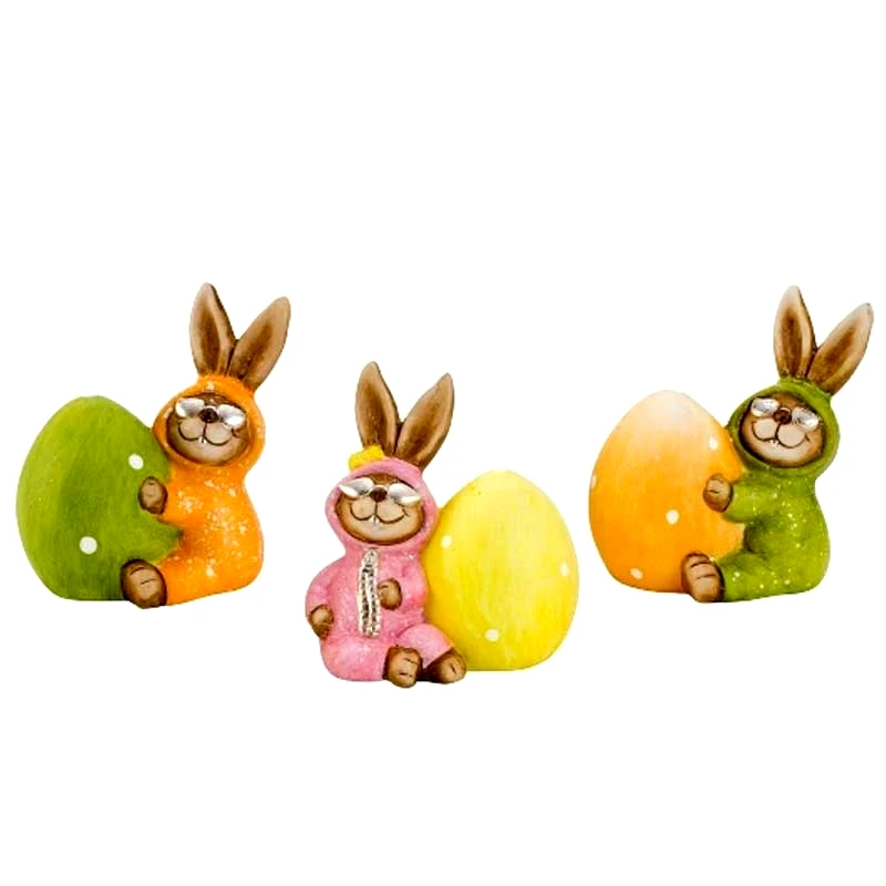 Royal Art Collection Διακοσμητικό Επιτραπέζιο Κουνέλι Σετ 3τμχ Κεραμικό Ροζ-Πορτοκαλί-Πράσινο Royal Art 11εκ. IKO9550 (Υλικό: Κεραμικό, Χρώμα: Ροζ) - Royal Art Collection - IKO9550