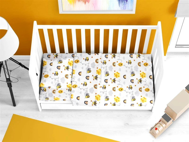 DimCol Παπλωματοθήκη Βαμβακερή Κούνιας 120x160εκ. Honey Bee 545 White-Yellow Dimcol (Ύφασμα: Βαμβάκι 100%, Χρώμα: Λευκό, Μέγεθος: Κούνιας) - DimCol - 31110821031