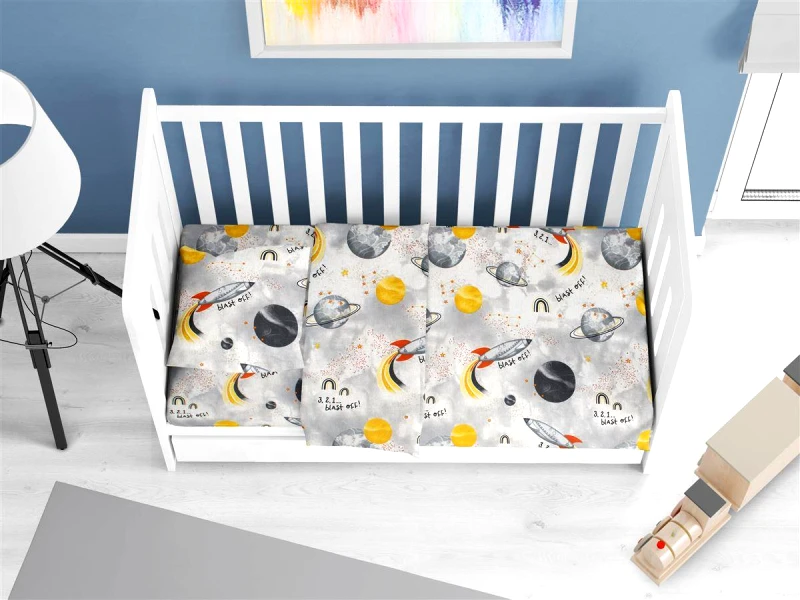 DimCol Παπλωματοθήκη Βαμβακερή Κούνιας 120x160εκ. Spaceship 187 Grey Dimcol (Ύφασμα: Βαμβάκι 100%, Χρώμα: Γκρι, Μέγεθος: Κούνιας) - DimCol - 31110821029