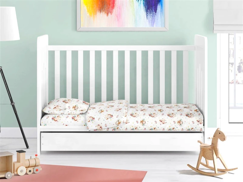 DimCol Σετ Σεντόνια Βαμβακερά Κούνιας 120x160εκ. Unicorn 209 White-Salmon Dimcol (Ύφασμα: Βαμβάκι 100%, Τύπος κατωσέντονου: Χωρίς Λάστιχο, Χρώμα: Λευκό, Μέγεθος: Σετ) - DimCol - 31112221027