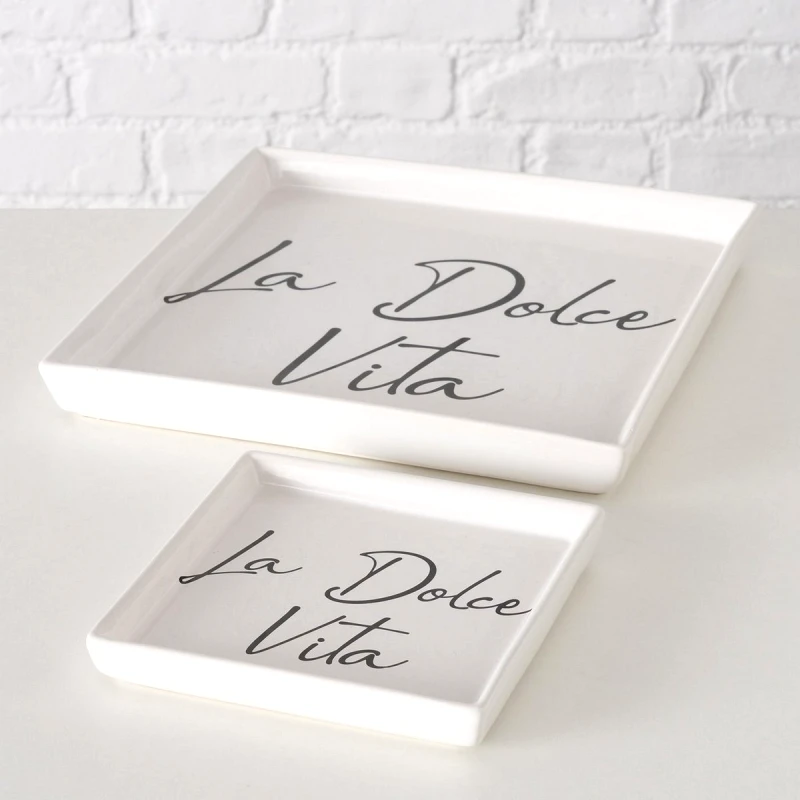 MSA DECORATION Δίσκος Σερβιρίσματος Σετ 2τμχ Dolce Vita Λευκός 25x25x3εκ.-15x15x2εκ. MSA 20-23-949 (Χρώμα: Λευκό) - MSA DECORATION - 20-23-949